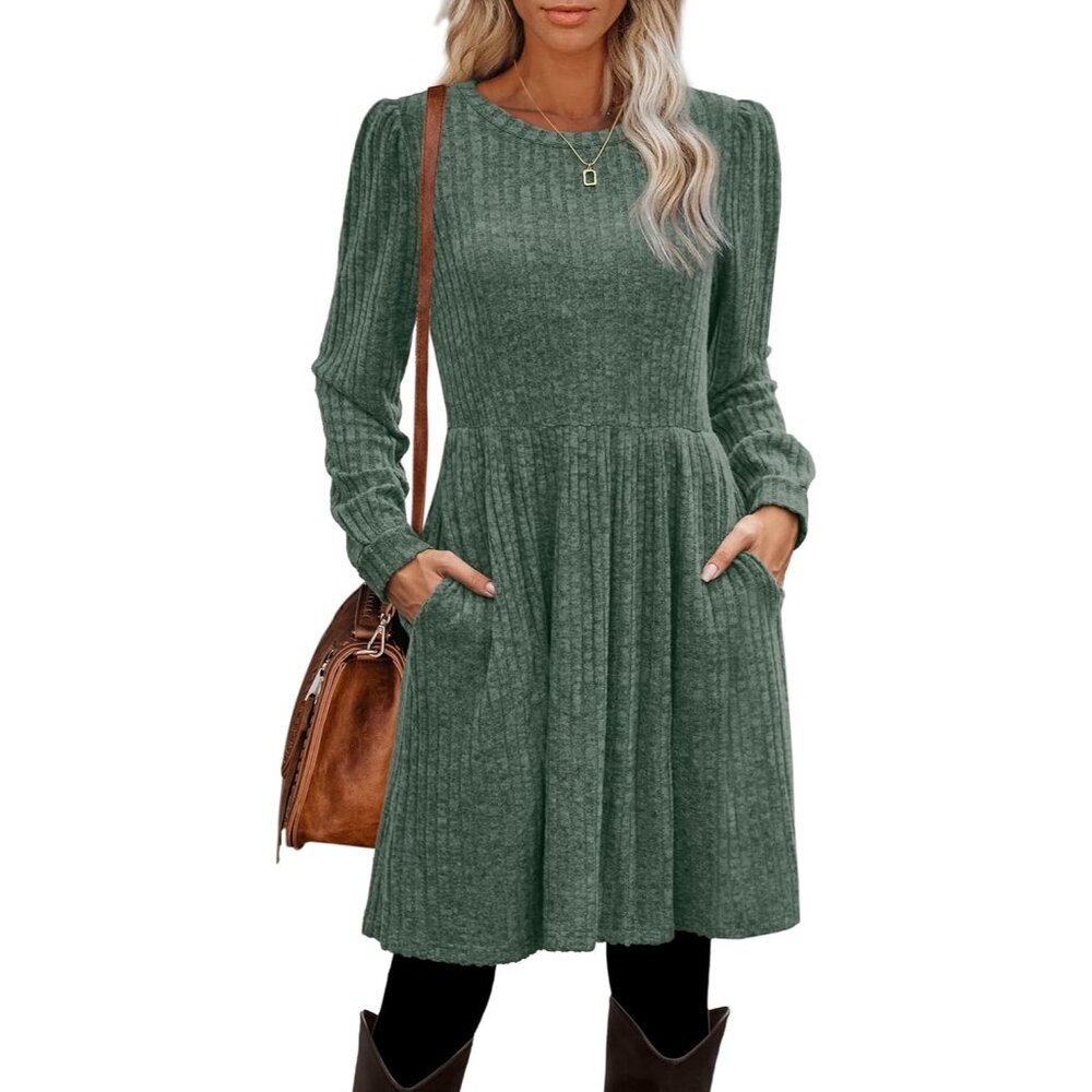 Knit Sweater Dress Women's Casual Long Sleeve Empire Waist Daywear - Picture 2 of 4